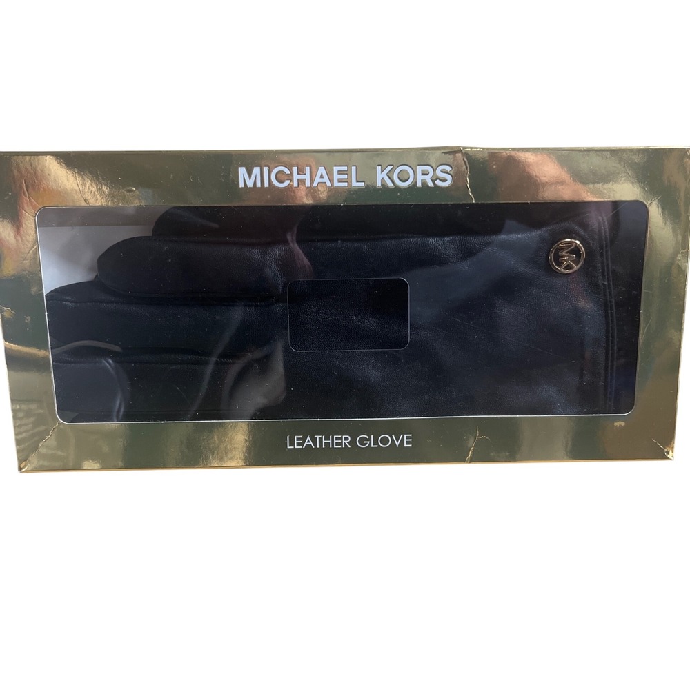 Michael Kors Leather Gloves Women XL Black New Touchscreen Gold MK Logo NWT